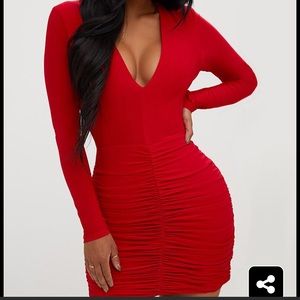 Sexy red ruched dress